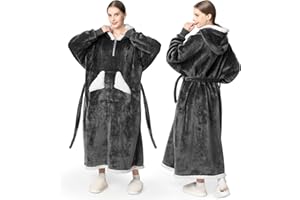 TOUCHAT Wearable Blanket Hoodie as Gifts for Women, Long Sherpa Fleece Hooded Blankets with Oversize Hood and Pocket, Warm and Cozy Sweatshirt with Belt, Winter Gift