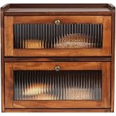 Sunhoo Bread Box for Kitchen Countertop Wooden Bread Storage Container Bin 2 Layer Breadbox Holder Large Capacity Keeper Vintage Farmhouse Food Organizer Pantry Shelf Acrylic Window (Brown)