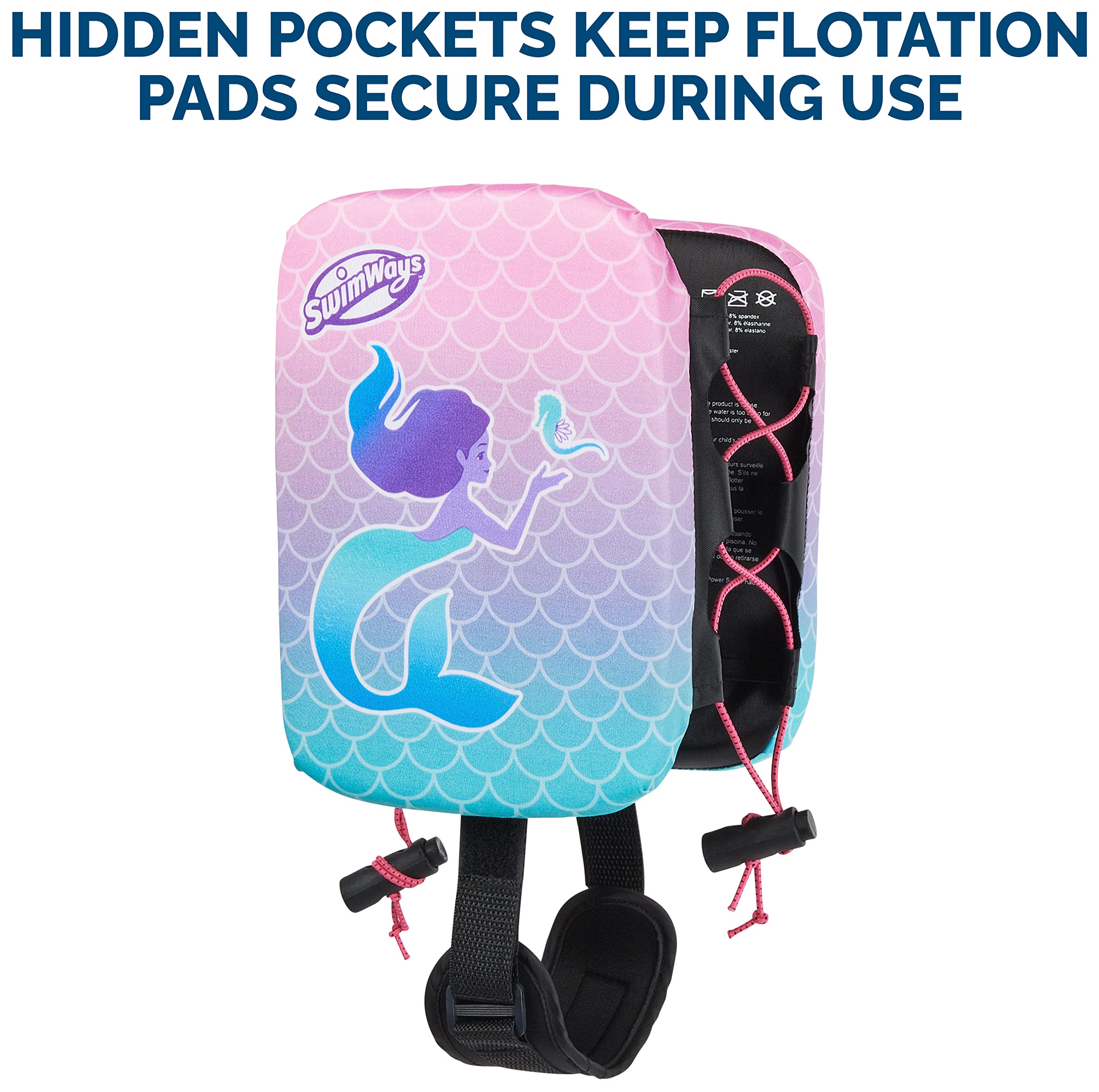 SwimWays Power Swimr Outdoor Pool Swim Vest for Kids, Adjustable Kid Pool Float for Swim Training, Medium Pink Mermaid