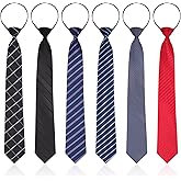 Geyoga 6 Pcs Zipper Ties for Boys Pre Tied Necktie Silky Skinny Ties for Men Long Striped Plaid Tie Novelty Neckties for Business Wedding (Classic Color)
