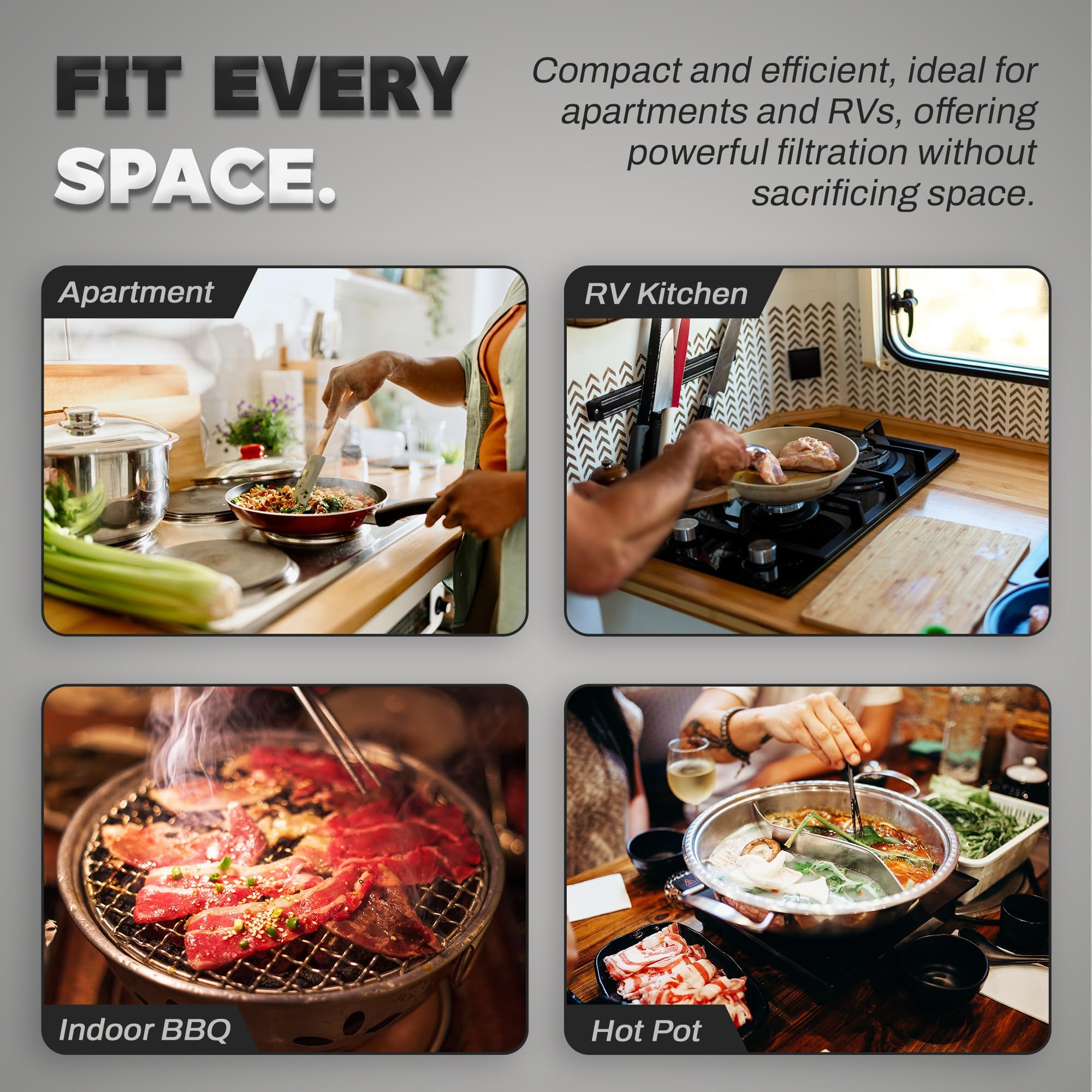 TUCO Portable Range Hood, Desktop Kitchen Exhaust Fan with 3 Speeds, Triple Filter Polymer, Aluminum & Carbon, Low Noise, Oil Collection Cup, Smoke Air Purifier for Indoor BBQ (Grey)