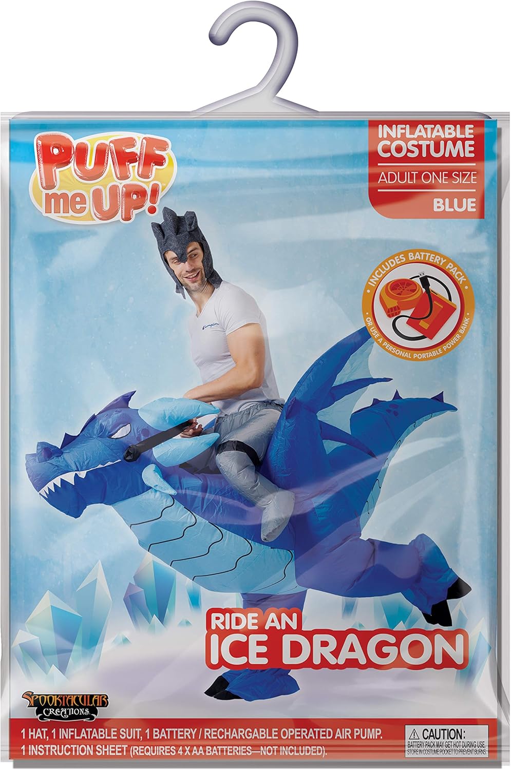 Halloween Inflatable Costume Blow-up Deluxe Riding an Ice Dragon Blue: Clothing
