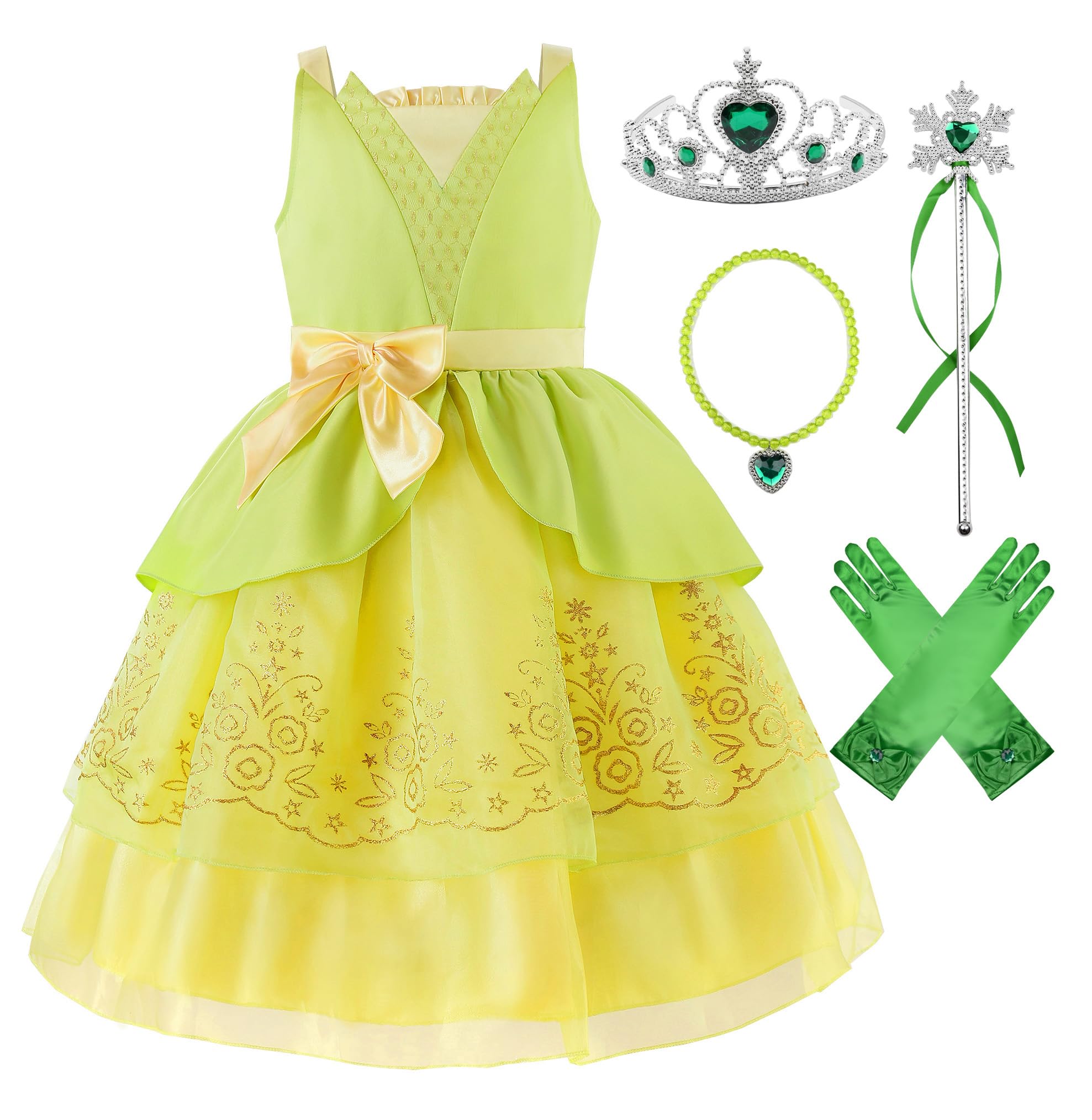 Photo 1 of (DRESS ONLY) ***missing aeccories*** ReliBeauty Girls Green Fairy Princess Dress, Fancy Costume with Accessories for Halloween & Birthday, 120