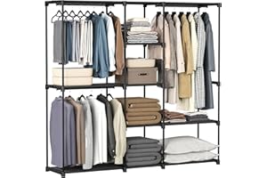 SONGMICS Portable Closet, Freestanding Closet Organizer, Clothes Rack with Shelves, Hanging Rods, Storage Organizer, for Cloakroom, Bedroom, 71.7 x 16.9 x 71.7 Inches, Black URYG037B02