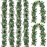 Aeaocvo 6 Pack Artificial Eucalyptus Leaf Garland, 5.9ft Faux Greenery Garland Fake Eucalyptus Wreath Vines for Centerpiece Table Wedding Backdrop Arch Wall Decor