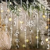 Crystal Christmas Tree Ornaments, Clear Acrylic Snowflake &amp; Icicle, 18pcs | Faceted acrylic catches and reflects tree lights with icy sparkle, creating a crystal-like glow on snowflake &amp; icicle shapes
