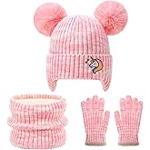 FENELY 3Pcs Kids Winter Hat Scarf Gloves Set, Children Knit Warm Ear Cap with Gloves Neck Warmer for Boys Girls 3-10 Years