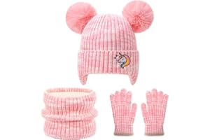FENELY 3Pcs Kids Winter Hat Scarf Gloves Set, Children Knit Warm Ear Cap with Gloves Neck Warmer for Boys Girls 3-10 Years