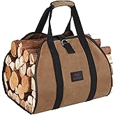 FEED GARDEN Firewood Carrier Bag Heavy Duty Waxed Canvas Log Carrier for Firewood Large Log Tote Fire Wood Carrying Bag with Handles for Easy Transport Carrying and Wood Stove Accessories