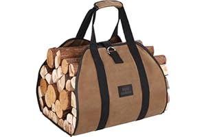 FEED GARDEN Firewood Carrier Bag Heavy Duty Waxed Canvas Log Carrier for Firewood Large Log Tote Fire Wood Carrying Bag with Handles for Easy Transport Carrying and Wood Stove Accessories