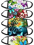 CLGIFT Set of 6 PACK x Butterfly Flower Face Mask Washable Reusable Flower Fabric Mask