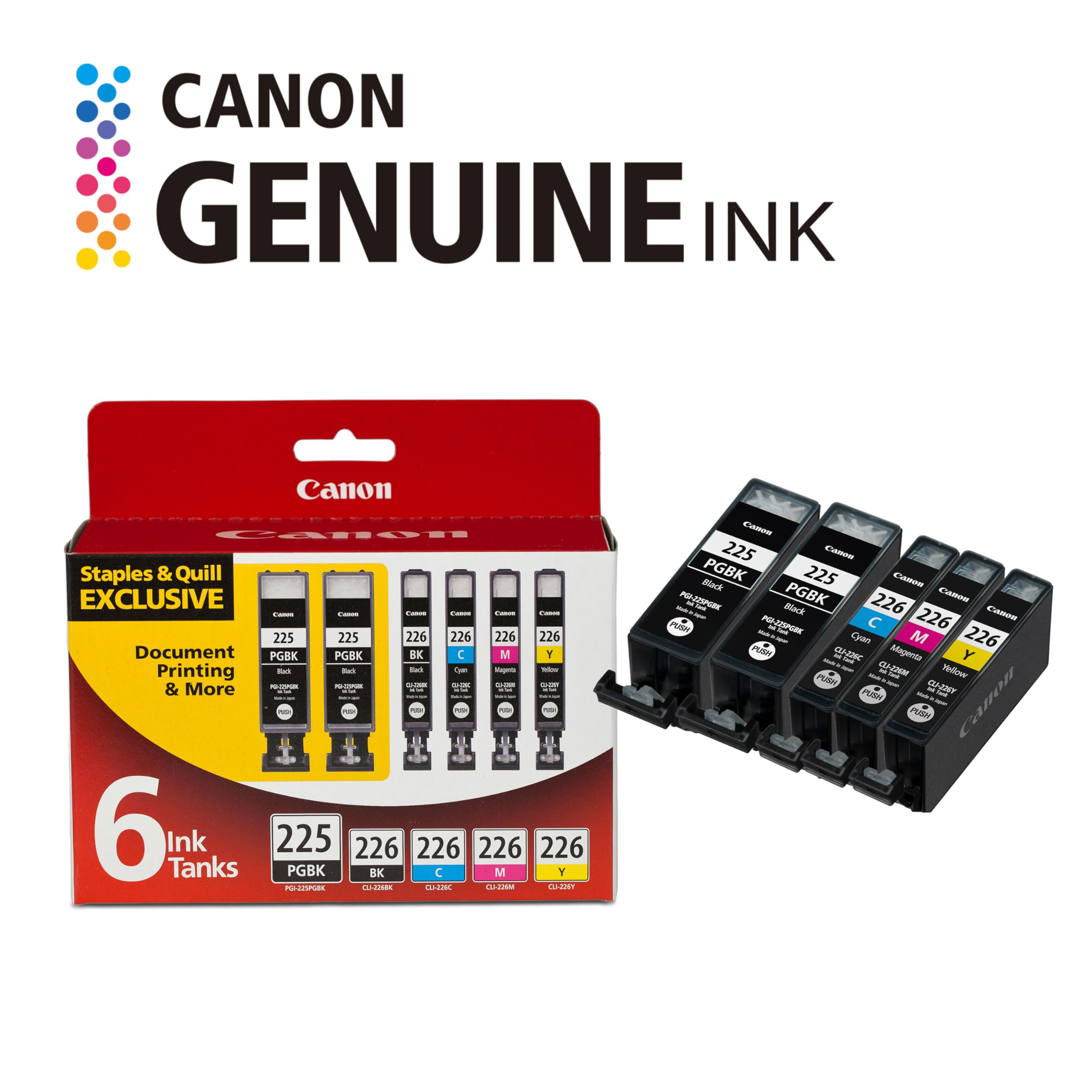 Canon PGI-225/CLI-226 Genuine Six Color Value Pack, Compatible with iP4820, iP4920, iX6520, MG5120, MG5220, MG5320, MG6120, MG6220, MG8120, MG8220, MX712, MX882, and MX892 Printers