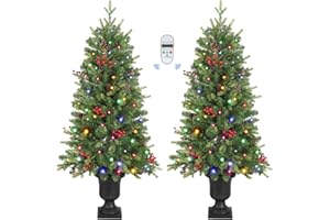Alupssuc 2 Pcs 4 FT Prelit Plug-in Artificial Christmas Tree with Colored LED Changing Lights, Mini Entrances Lighted Tree wi