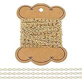 Pandahall 16.4 Feet 14K Gold Plated Brass Lip Link Chains Permanent Jewelry Chains with Small Link Necklace Design, Unwelded Gold Finish for Jewelry Making, Includes Card Paper