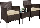 Yaheetech 3-Piece Rattan Garden Set Outdoor Patio Table Chairs Cushions Brown