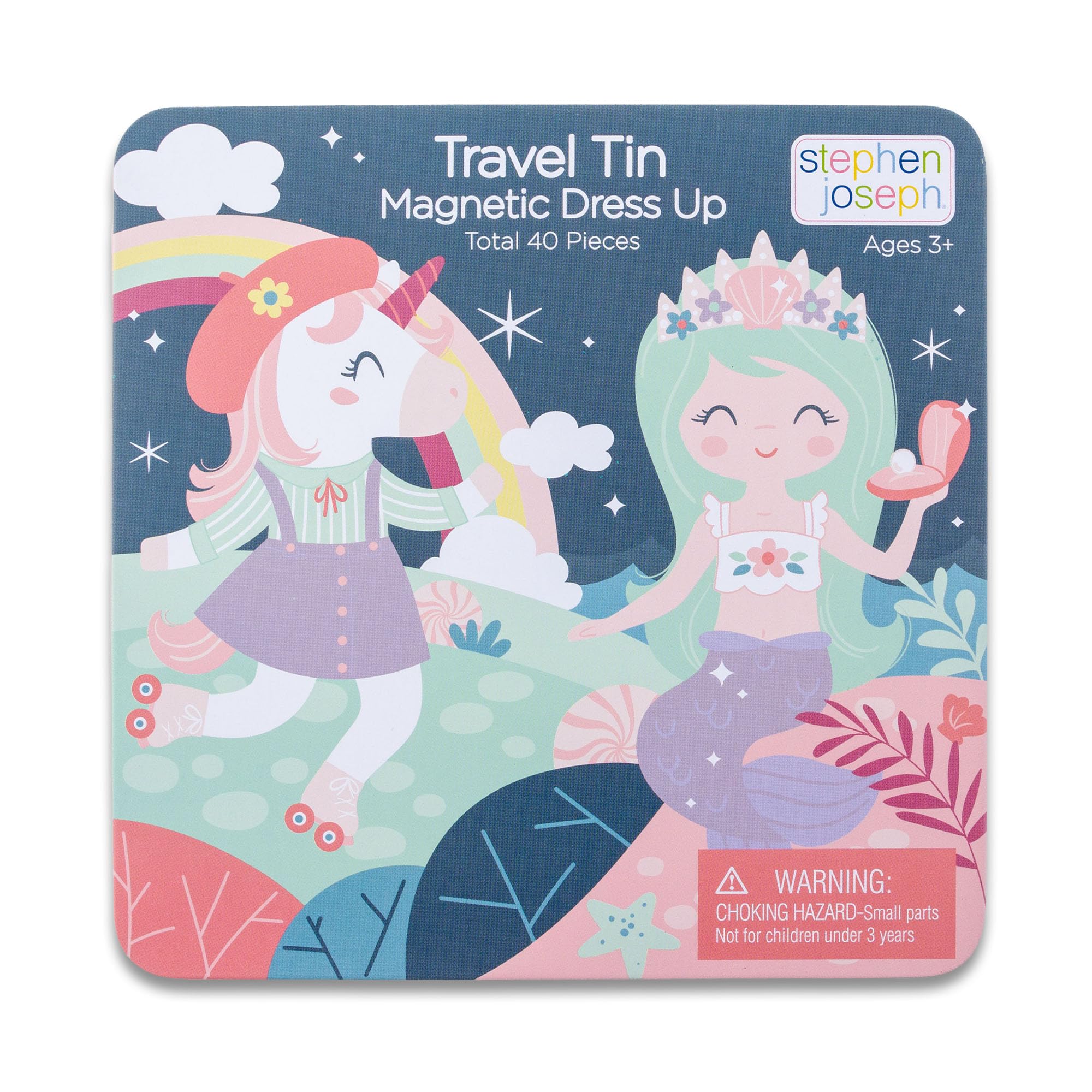 Stephen Joseph, Magnetic Dress Up Dolls 40 PC Play Set – Screen-Free Pretend Play Magnetic Case, Ideal for Ages 3+ – Travel Game for Kids, Magnetic On The Go Activity Set, Unicorn and Mermaid