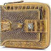 STEELLION Men's Genuine Cowhide Leather Wallet, Crocodile Embossed Bifold with 15 Card Slots, RFID Blocking & Secure Zipper Coin Pocket