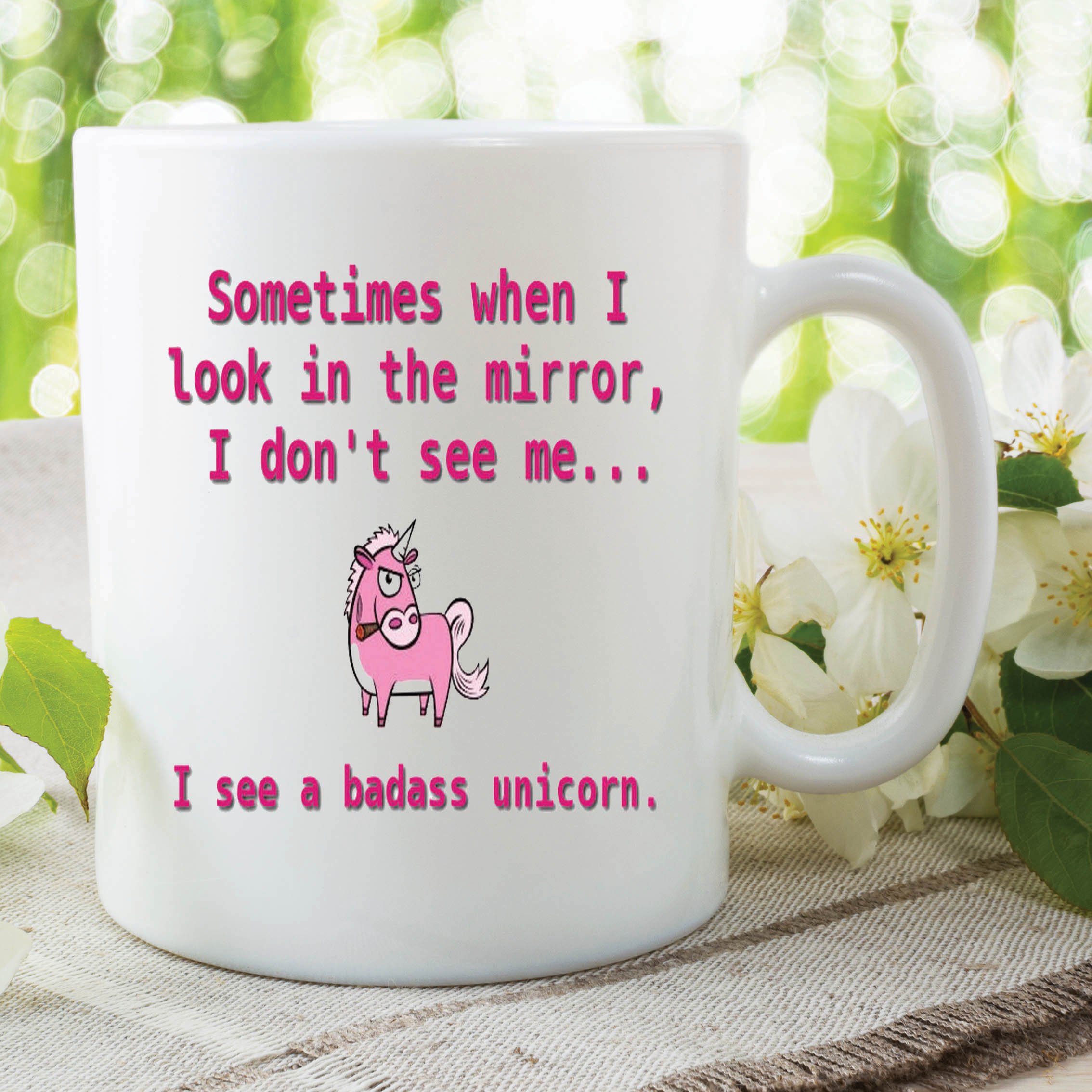 Funny Novelty Mug Look Mirror Badass Unicorn Joke Work Office Cup Gift WSDMUG451