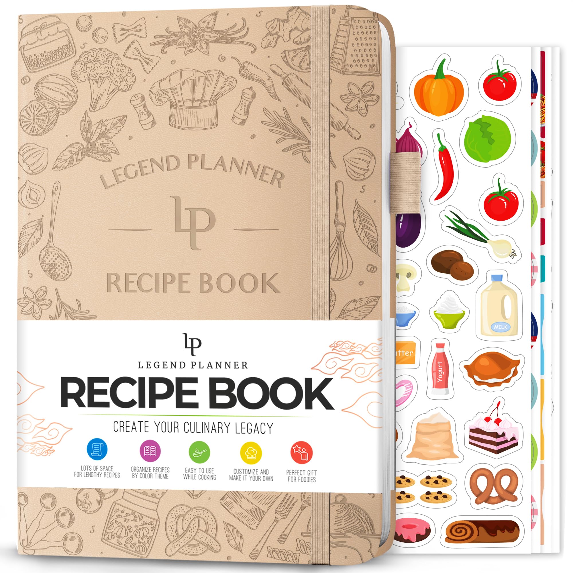 Legend Recipe Book – Blank Family Cookbook to Write In Your Own Recipes – Empty Cooking Journal – Personalized Cooking Notebook, Hardcover, A5-Sized, 58 Recipes In Total - Seashell