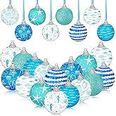 16 Pcs Christmas Tree Ornament 1.57 Inch Coastal Beach Christmas Ornaments Winter Sea Decoration Starfish Waves Ball Ornaments for Xmas Winter Party Supplies (Ocean)