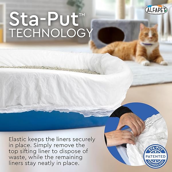 ALFAPET SIFTING CAT LITTER BOX LINERS – JUMBO 30 COUNT, PACK OF 5 – TEAR-RESISTANT CAT LITTER BAGS, WATERPROOF KITTY LITTER LINERS, FITS LITTERBOX PAN SIZES X-LARGE, X-GIANT, 37″ X 18″ 30 LB CAPACITY