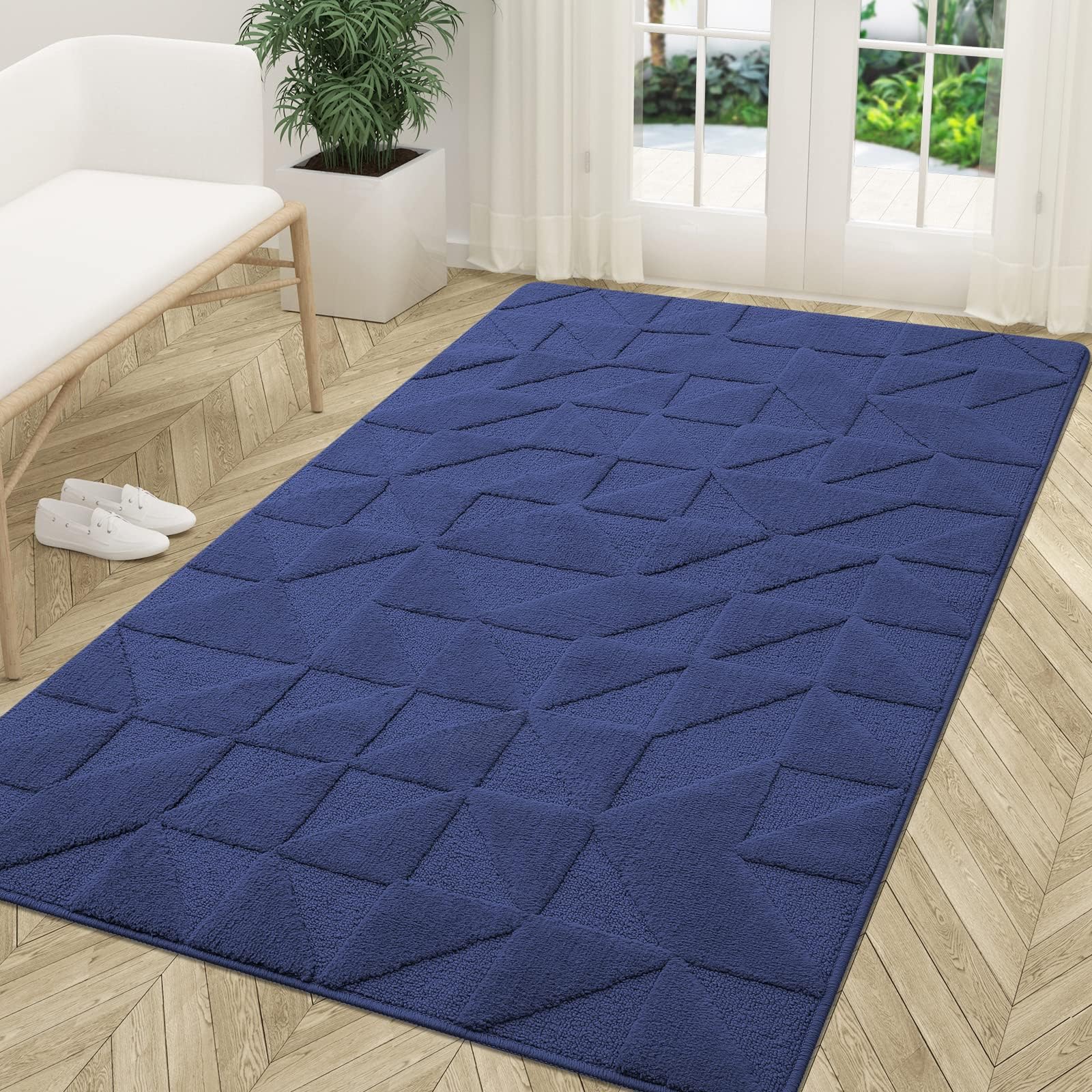 Homaxy Door Mats Indoor, 90 X 150 cm, Machine Washable Inside Door Mat, Dirt Trapper Soft Doormats, Super Absorbent Entrance Rug, Non-slip Floor Mat For Front Back Door, Pets and Dogs (Navy Blue)