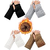 Shihanee 4 Pairs Winter Fleece Lined Fingerless Gloves for Women Warm Half Finger Gloves Arm Warmer Wrist Mitten Cold Weather