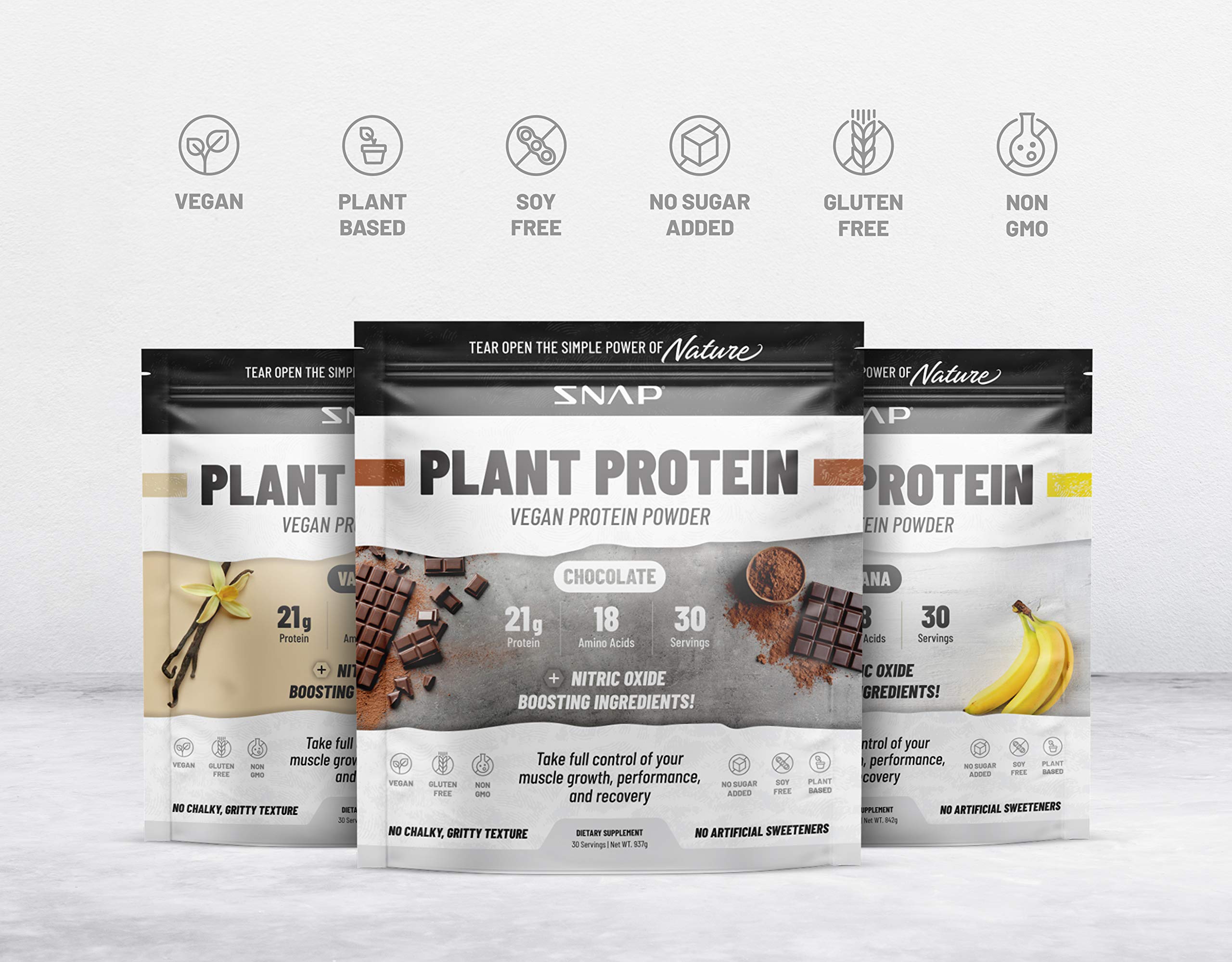 Snap Supplements Organic Plant Based Vegan Protein Powder Nitric Oxide Boosting Protein Powder, Vanilla Bean, BCAA Amino Acid for Muscle Growth, Performance & Recovery - 30 Servings (Vanilla)