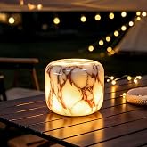 Mangoxel Marble Table Lamp Nature Stone Pat Lamp (Calacatta Purple) | Type-C 3-Level Dimmable Pat Lamp Tap Night Light LED Bedside Lamp for Bedroom Desk Decor Housewarming Gift