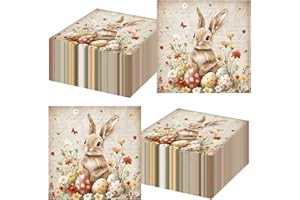 60 Pieces Cute Vintage Bunny Egg Flowers Pattern Easter Disposable Beverage Napkins Easter Themed Serviettes Rabbit Cocktail 