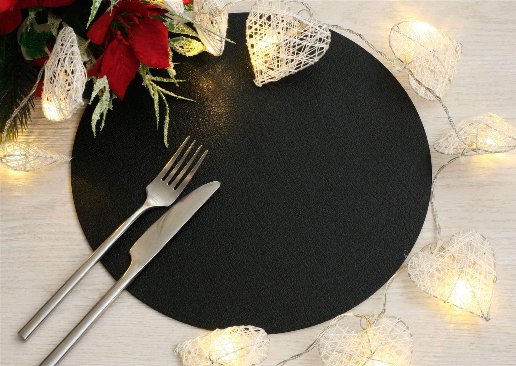 The Dapper House Set of 4 Classic Black Leatherboard Round Placemats - Made in UK