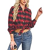 Besshopie Button Down Plaid Flannel Shirts for Women Long Sleeve Shacket Oversized Casual Blouses Tops