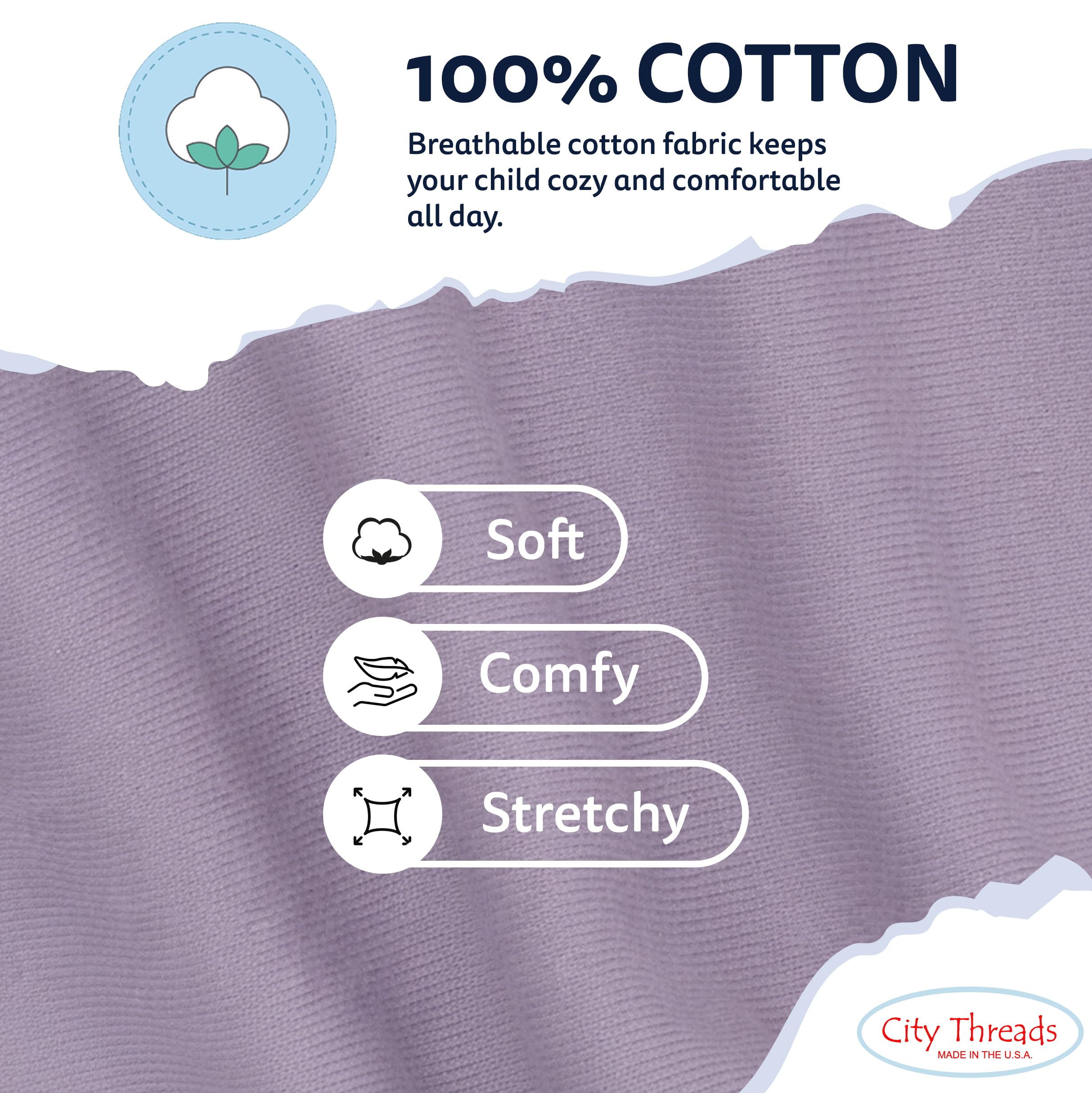 *All variations included* Girls 100% Cotton Leggings – Soft Breathable Baby Rib Pants for School Uniform, Sensory-Friendly Wear, Sensitive Skin Comfort, Everyday Play & Layering Basics (Lavender, 3 Years)