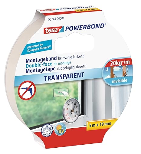 tesa doppelseitiges Montageband Powerbond TRANSPARENT, 5m