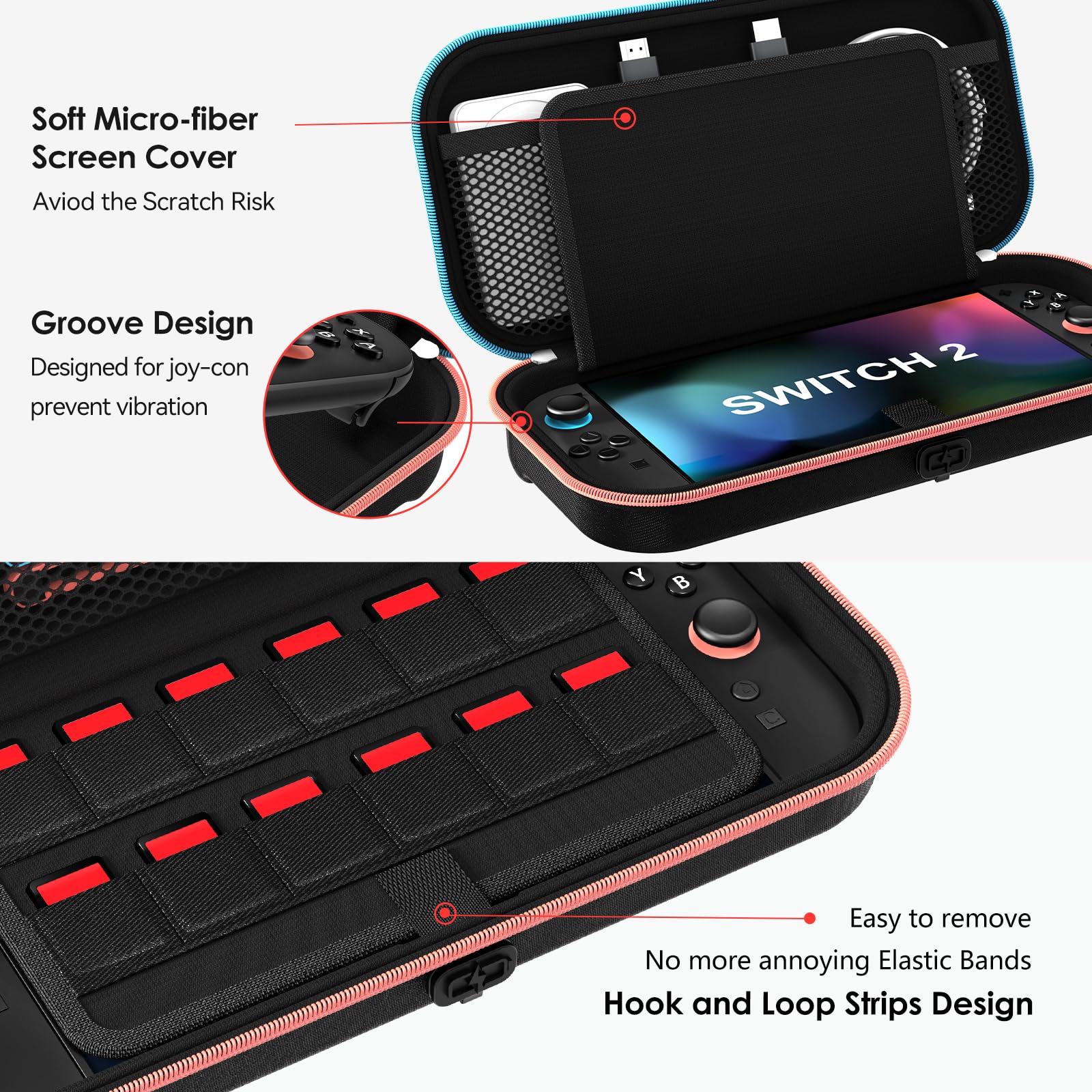 ivoler Charge inside Carrying Case for Nintendo Switch 2 Console 2025, Travel Case with Charging Cable Port, Holds 12 Game Cards Cartridge for Switch 2 Accessories– Black