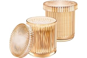 MKOSAB Bathroom Organizers and Storage,2 Pack Glass Qtip Holder Dispenser,Bathroom Essentials Accessories Decor,Vanity Makeup Storage Organizer for Cotton Swabs,Cotton Balls,Pads,Floss Picks (Amber)