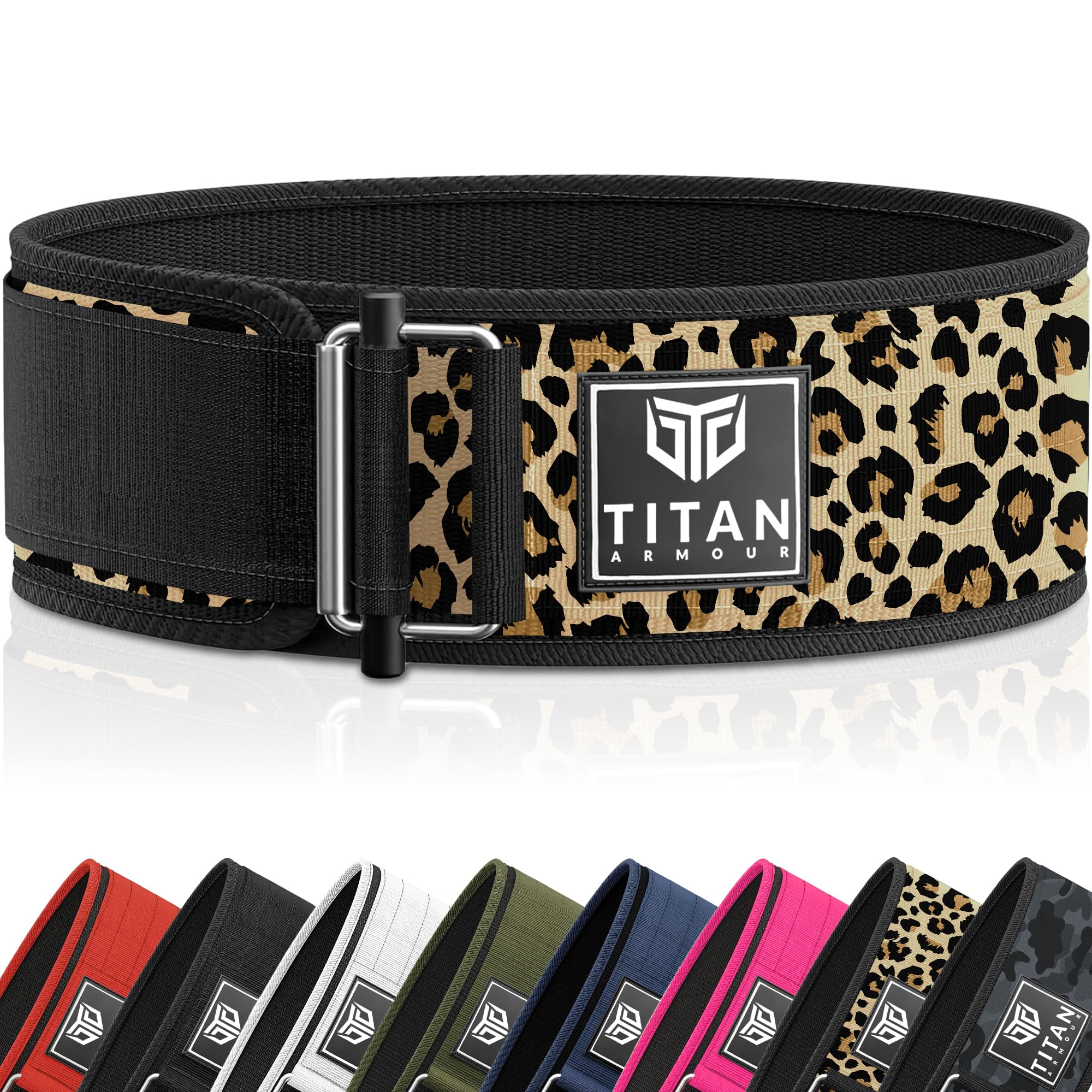 Titan Armour® Premium Self-Locking Weight Lifting Belt | Gym belt: Powerlifting, Deadlift, Olympic Lifts, Squats | Functional Weightlifting Belt | Men & Women | UK Brand(Leopard, Small)