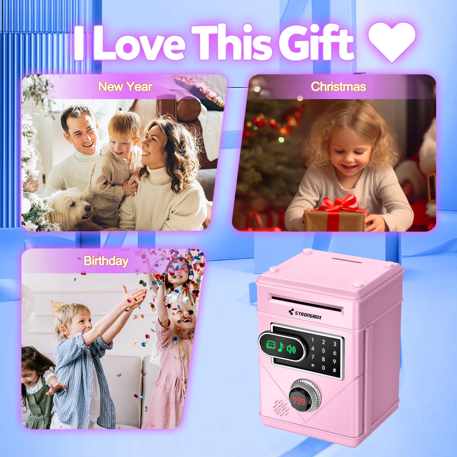 Refasy Touchscreen Piggy Bank ATM Bank Toy for Kids Age 3-12, Electronic Money Bank Coin Bank with Music Kids Safe Birthday Xmas Gifts Toys for 3 4 5 6 7 8 9 10 11 12 Year Old Boys Girls (Pink)
