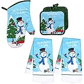 Christmas House Snowman 5 piece Kitchen Towel Set, oven mitt, 2 potholders, 2 towels, Tis the Season to be Jolly