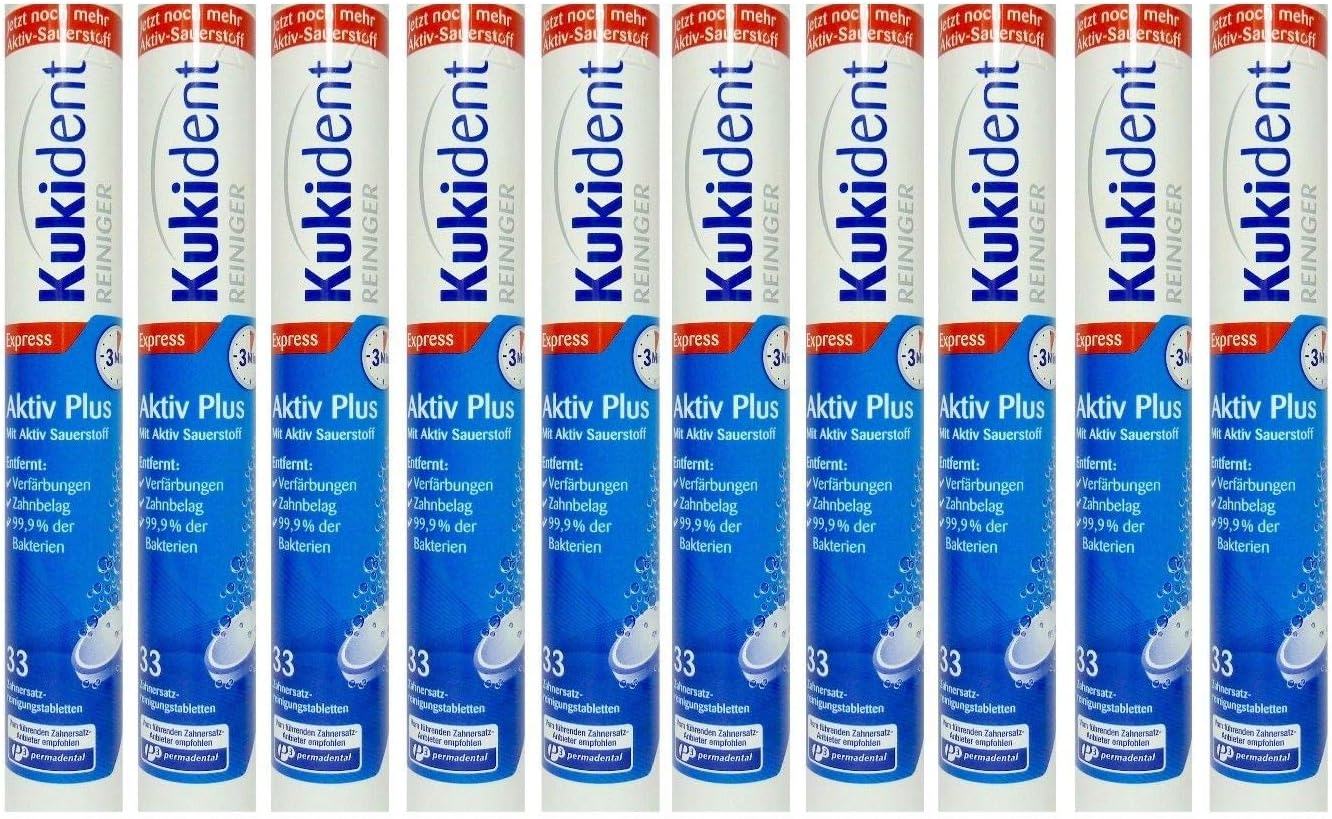Kukident Aktiv Plus (33 Tabs) Express Toothbrush 3min Pack of 10