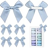 LIZLOVESS Pre-Tied Self Adhesive Dusty Blue Satin Ribbon Bows for Crafts 3" Small Blue Bow Decor for Coquette Birthday Party Decorations, Wedding, Gift Wrapping, Balloon, Baby Shower (50 Pack)