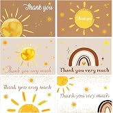 NODMIPNS 60 Pieces Here Comes the Son Boho Sun Baby Shower Thank You Cards,Includes 30 Pieces Envelopes and 30 Pieces Sunshine Blank Cards with Boho Stickers for Birthday Party Supplies