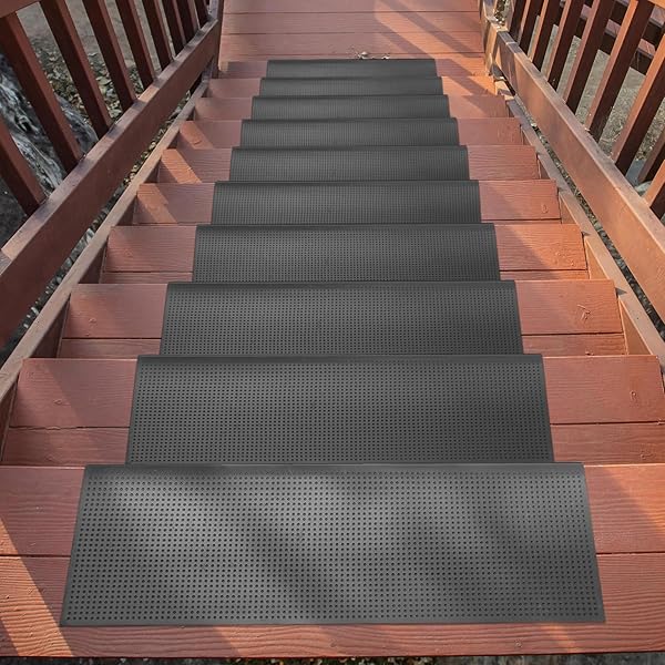 OTTOMANSON BULLNOSE STAIR TREADS OUTDOOR – DOTS HEAVY-DUTY NON-SLIP STAIR MATS – BEST GRIP ON CONCRETE, BRICK & TEXTURED STEP – FASTENING REQUIRED FOR WOODEN & RV STEPS, PACK OF 5