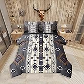 Erosebridal Aztec Geometric Queen Comforter Set with Sheets Vintage Western Boho Bedding Set 7 Piece Southwestern Ethnic Tribal Bed in A Bag for Boys Adults Men American Native Bed Set Black Brown