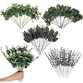 100pcs 4 Kinds Mixed Faux Eucalyptus Stems, Bulk Silver Dollar Artificial Eucalyptus Stems Green Faux Greenery Stems for Wedding Vase Bouquets Floral Arrangements