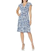 Maggy London Women's Leaf Print V-Neck Ruffle Sleeve Dress