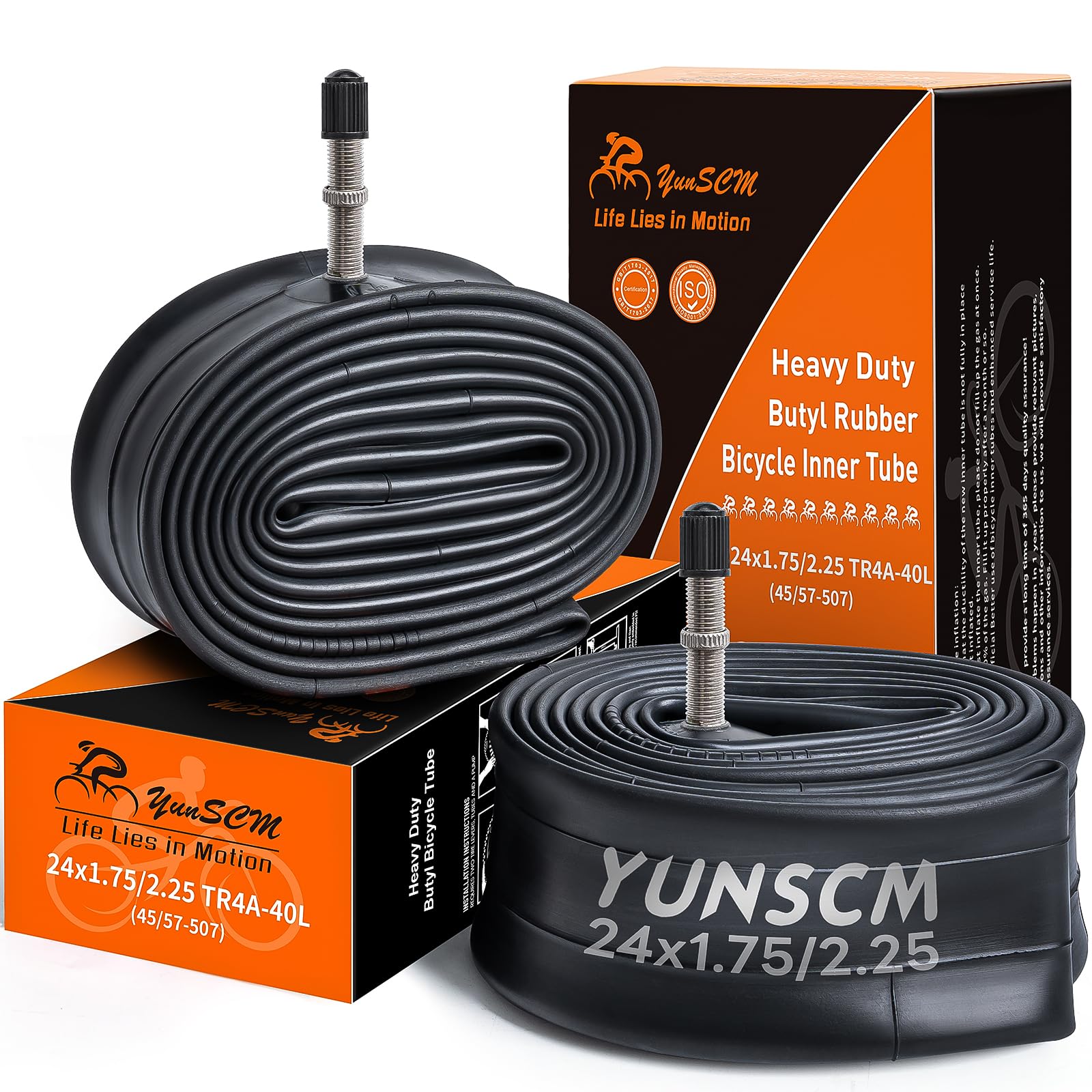 Photo 1 of 2-PCS 24" Heavy Duty Bike Tubes 24X1.75/2.25 TR4A-40L 45/57-507 24" Bicycle Tubes Compatible with 24X1.75 24X1.95 24X2.0 24X2.10 24X2.20 24X2.125 24X2.25 Bike Tire Tubes