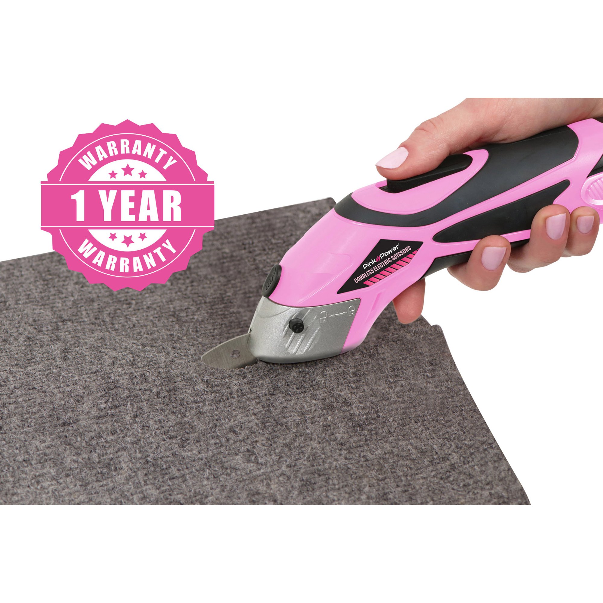 Pink Power Electric Fabric Scissors Box Cutter for Crafts, Sewing