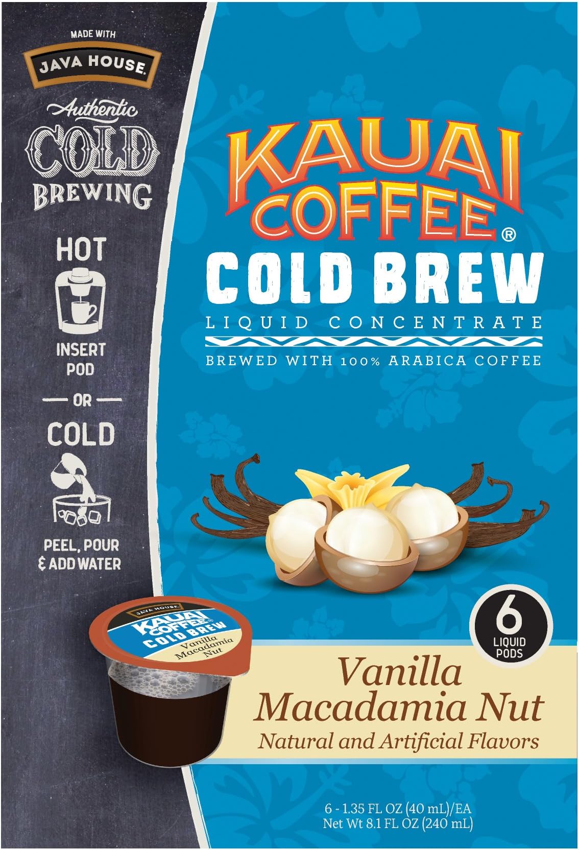 Kauai Coffee Vanilla Macadamia Nut Cold Brew Pods 6 Ct (Pack of 2)