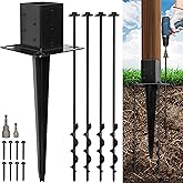 LADECH 4x4 Fence Post Anchor Ground Spike 24” Length with Ground Anchors Screw in - Metal Black Powder Coated – Mailbox Post Anchors – Fit 3.5x3.5 Standard (Black - 1 Pc)
